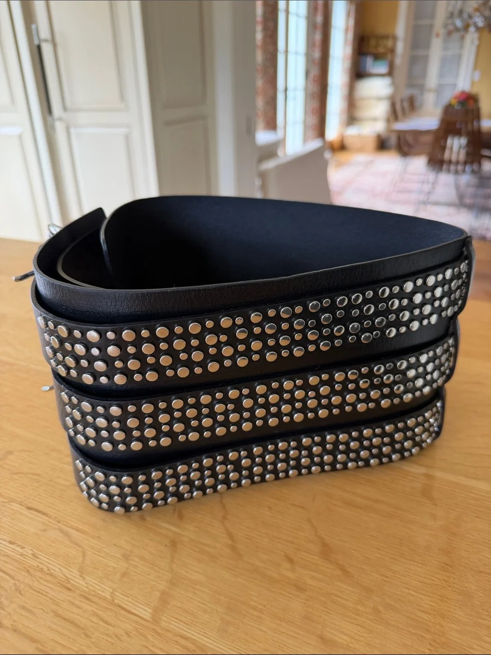 Wide Black Triple-Buckle Leather Waist Belt